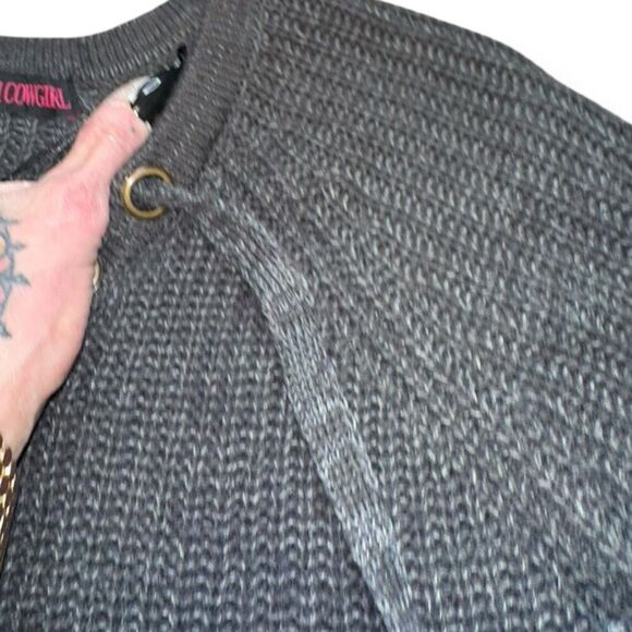 ROCK & ROLL COWGIRL Women's Gray Knit Lace Up V-Neck High Low Hem Sweater Slight - Picture 6 of 7